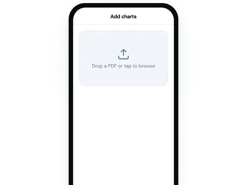 A PDF chart dropping into an uploader and getting tagged with its part